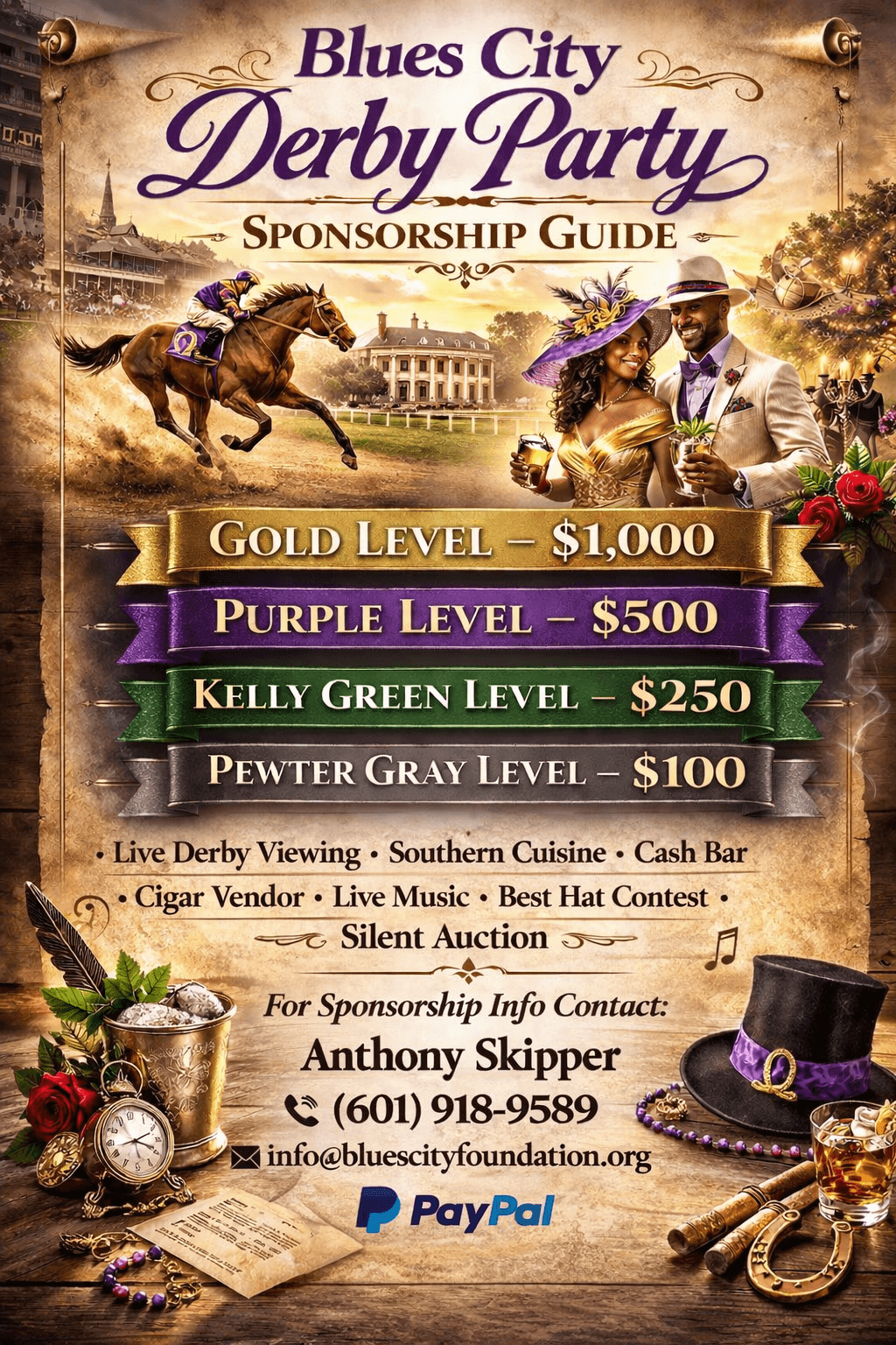 Blues City Derby Party sponsorship guide flyer